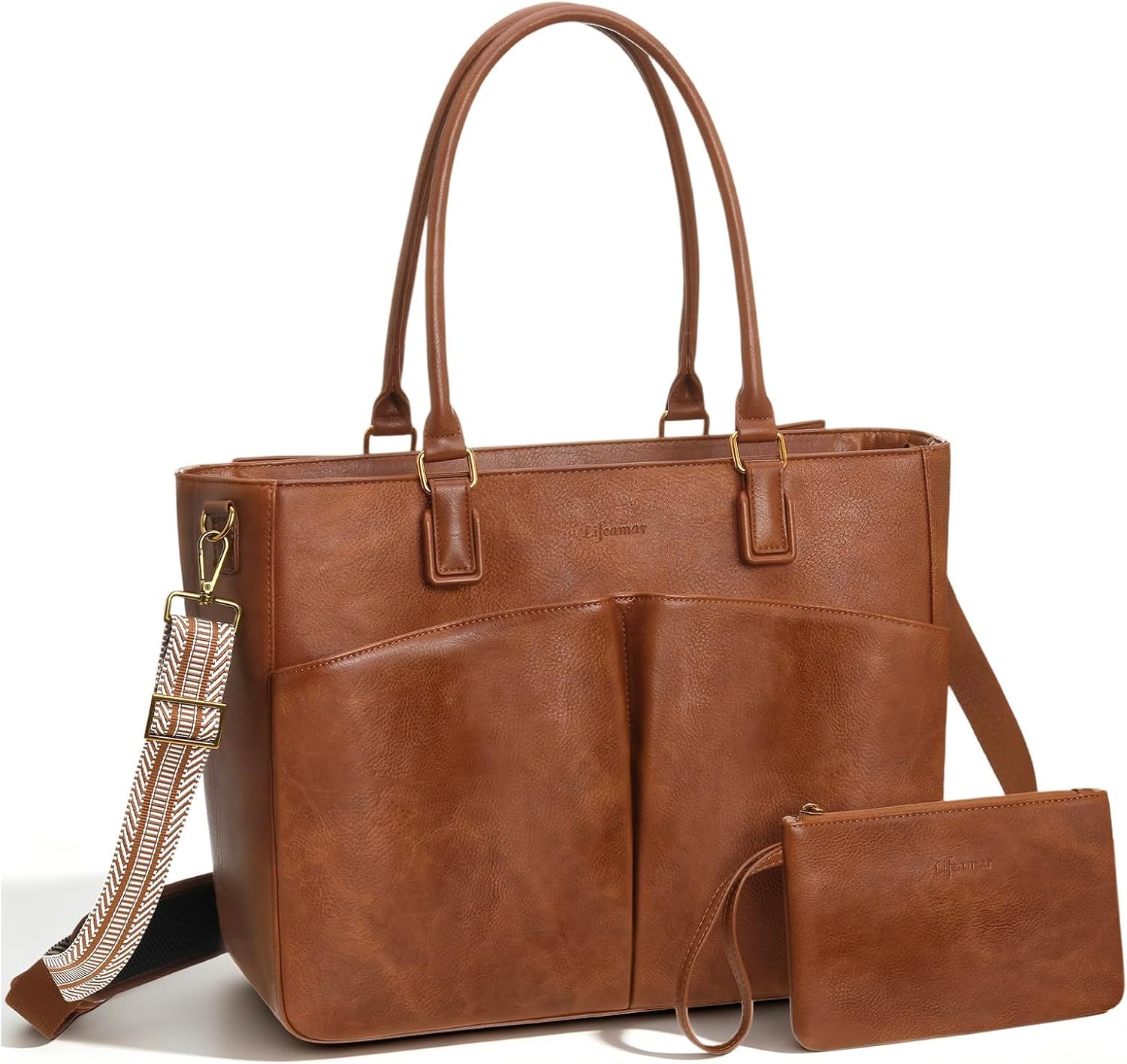Laptop Tote Bag for Women, Leather Work Tote with Padded Laptop Compartment, Cup Holder, Office Computer Briefcase image 2