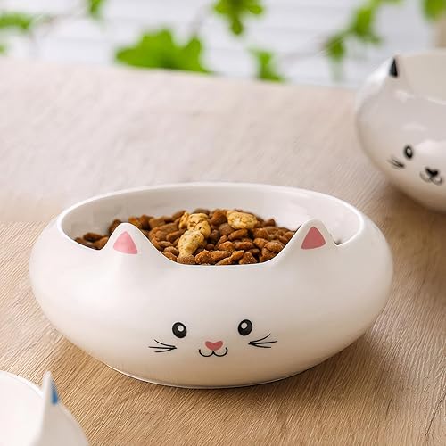 Miniatura 3 de Cuenco de cerámica para gatos con orejas de gatito 3D para sostener alimentos y agua, platos elevados para mascotas pequeños, antivuelco,