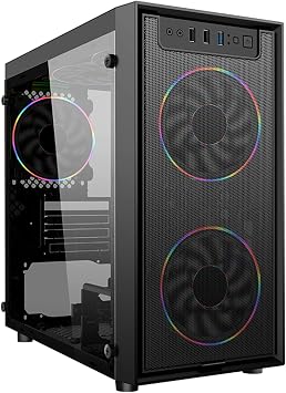 ATX Mid Tower PC Gaming Case - Front USB Port - Quick-Release Tempered Glass Side Panel - Cable Management System - Water-Cooling Ready - Black
