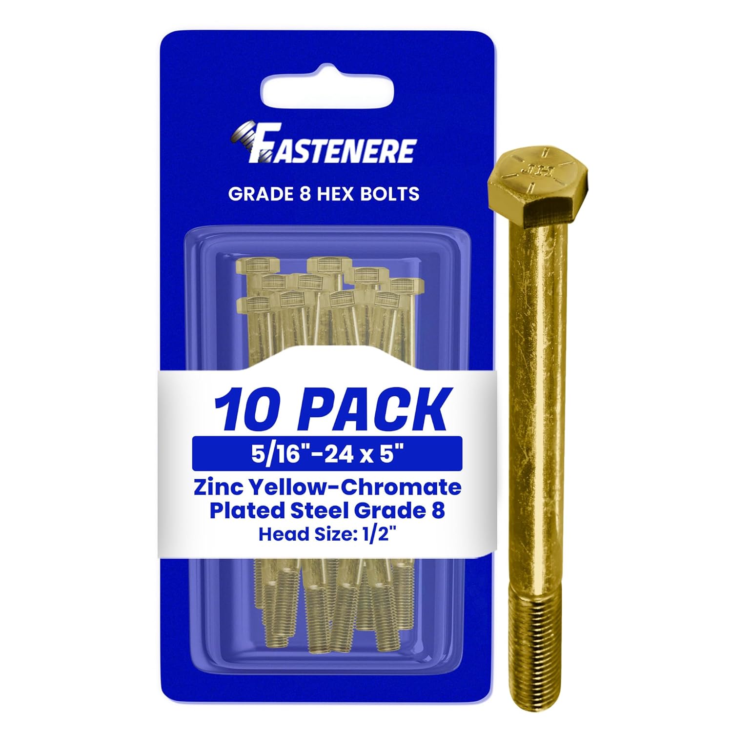 Fastenere 5/16"-24 x 1-1/2" Hex Bolts Grade 8 Zinc Yellow-Chromate Plated Steel, Partial Threaded Durable Hex Bolts for Machinery & Construction, Rust-Resistant, Heavy-Duty Fasteners, Pack of 25