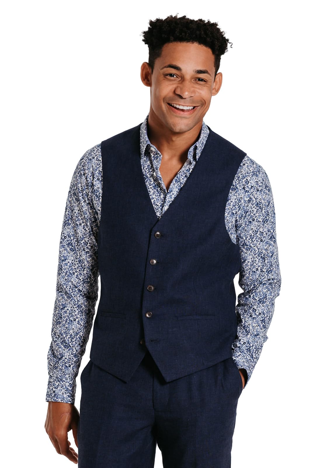 Dobell Mens Navy Waistcoat Lightweight Linen Cotton Blend Regular Fit-M (38-40in)