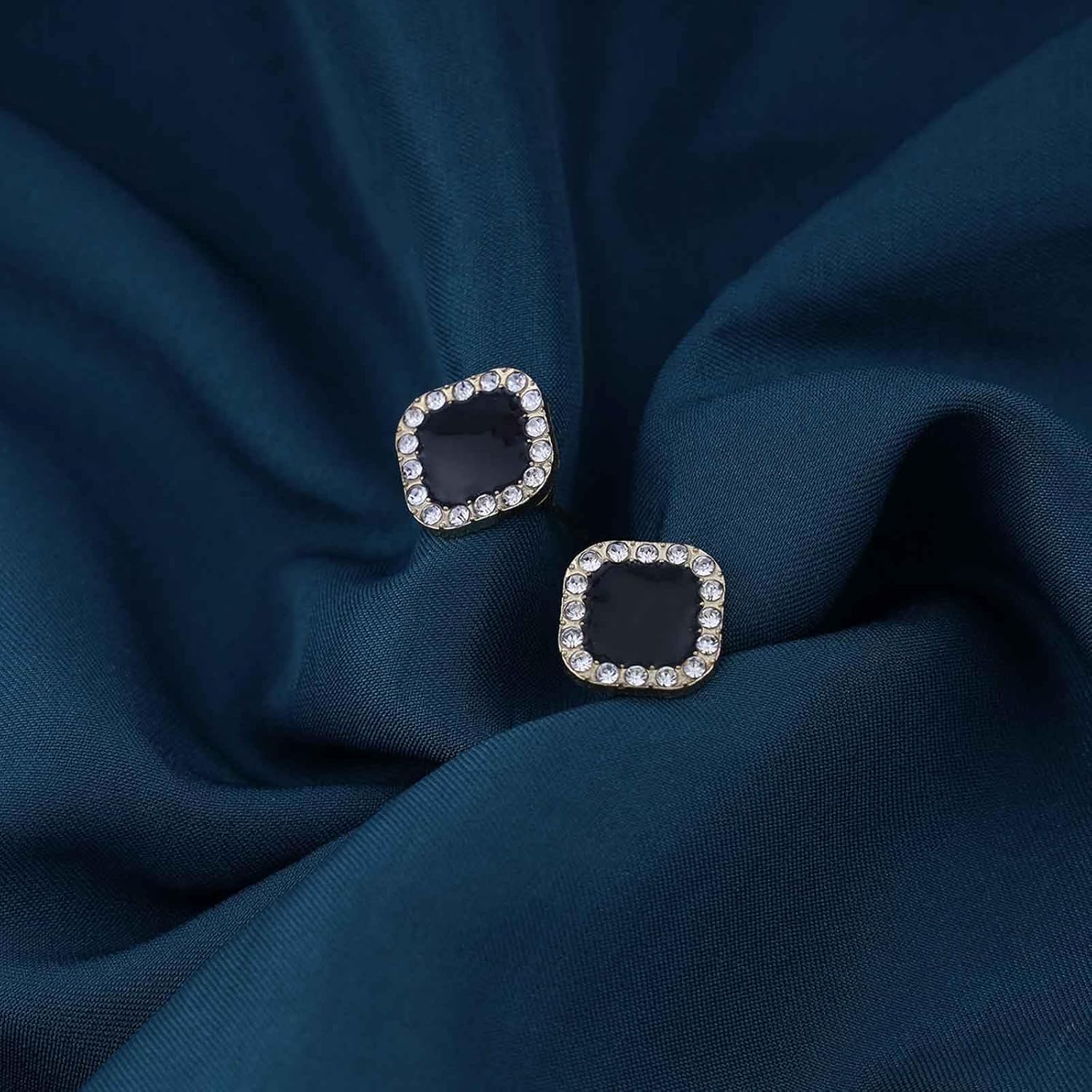 Boho Square Halo Onyx Earrings Black Rhinestone Square Earrings Vintage Enamel Square Earrings Onyx Square Stud Earrings Jewelry for Women - Image 6