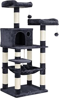 Feandrea 56.3" Cat Tree Tower - Multi-Level Plush Condo with 11 Scratching Posts, Hammock, Cave, 2 Perches for Indoor Cats - Smoky Gray UPCT15GYZ