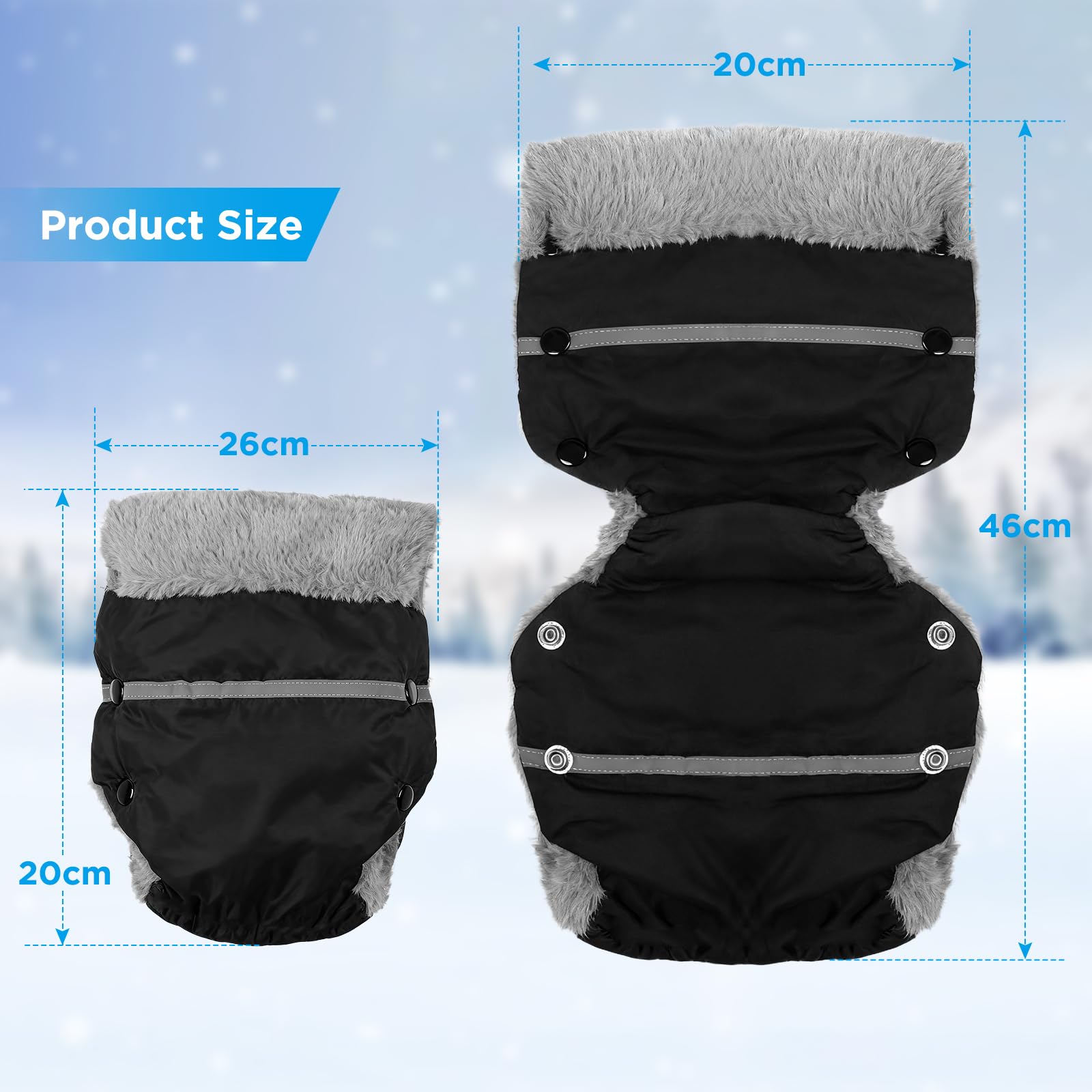 WD&CD Handmuff, uniwersalne rękawice buggy do wózka dziecięcego wodoodporne i wiatroszczelne z podszewką polarową do wózka dziecięcego z mufką do rąk, czarny