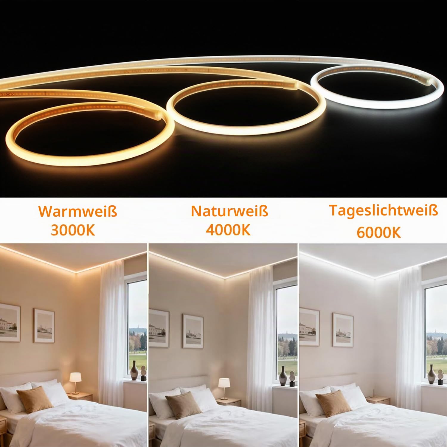 COB led strip outdoor 15M, 230V Direktanschluss LED Streifen Wasserdicht, Selbstklebend Lichtband Aussenbereich Flexibel Lichtschlauch 4000K Naturweiß für Innen Außen Dekoration Beleuchtung