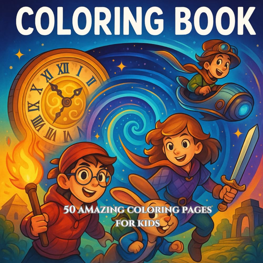 The Great Time Travel Colouring Book for Kids: 50 Fun and Educational Adventures Through Time – From Ancient Worlds to the Distant Future!