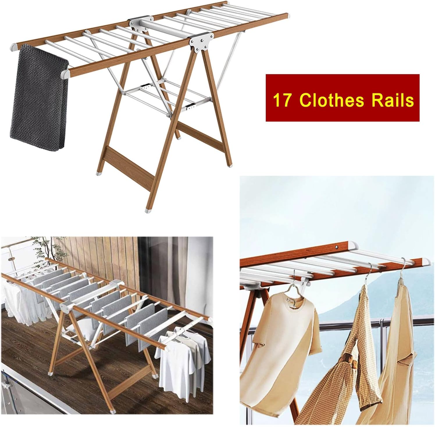 2段式物干しラック、高さ調節可能な羽根付き物干しラック、ベッドリネン、衣類、省スペースの結婚用折りたたみ式ハンガー用自立式ランドリー