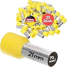 Kalitec AE7021GE - Terminales aislados (25 unidades, 70 mm², 21 mm de largo, color amarillo), fabricado en Alemania, calidad industrial