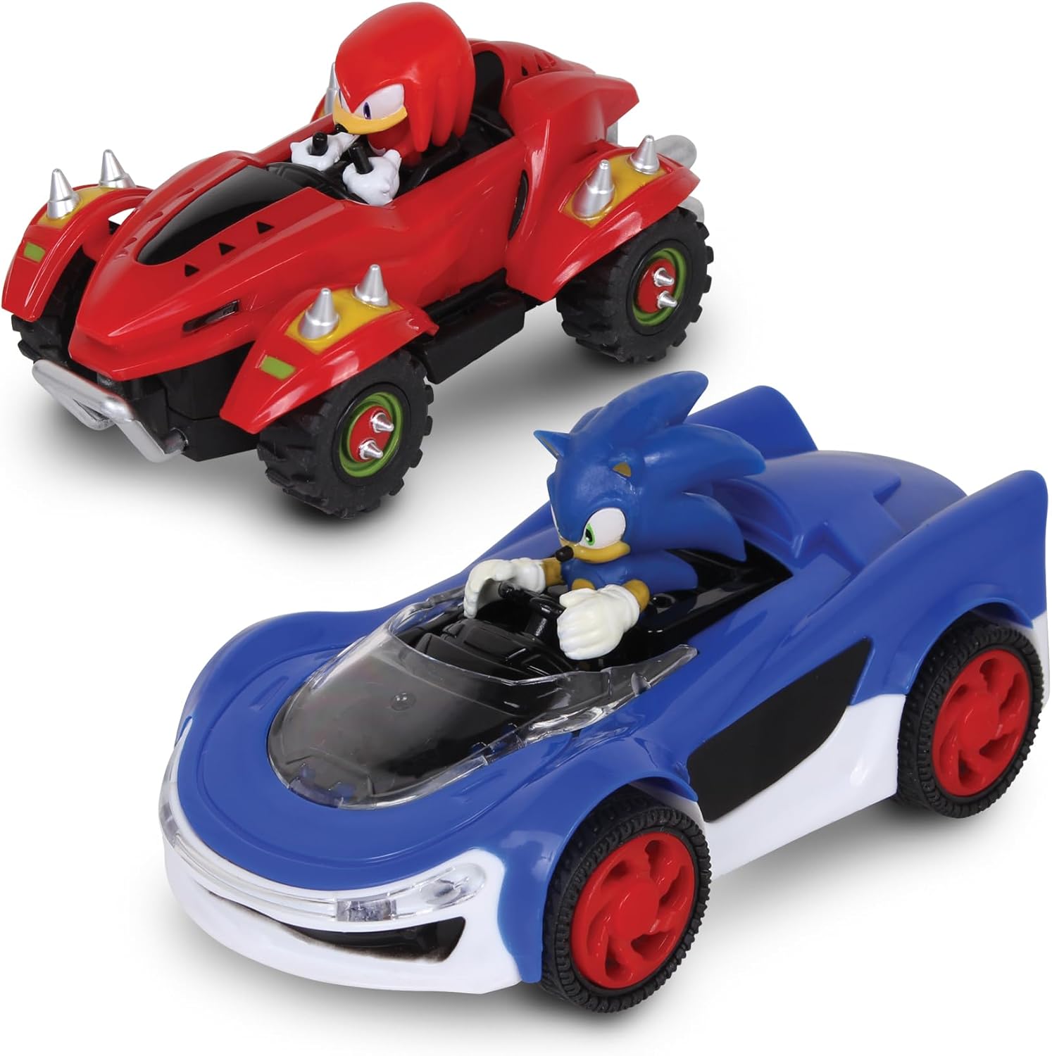 NKOK Sonic Racing: CrossWorlds Slot Car Race Track Set with Super Loop, Sonic & Knuckles 3.5” Cars, Turbo Boost Hand Controllers, Lap Counter, Light-Up Headlights, Approx. 18 ft Track