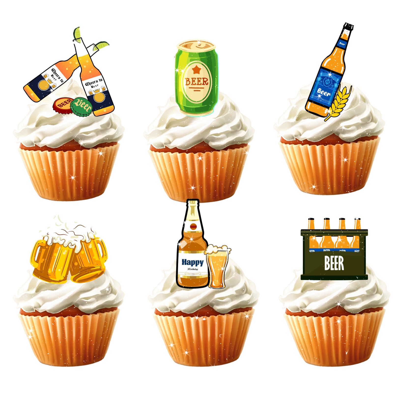 18pcs Beer Cupake Toppers for Men Women Birthday Oktoberfest Cheers and Beers Theme Party Supplies Wine Happy 20th 30th 40th 60th 70th Golden Birthday