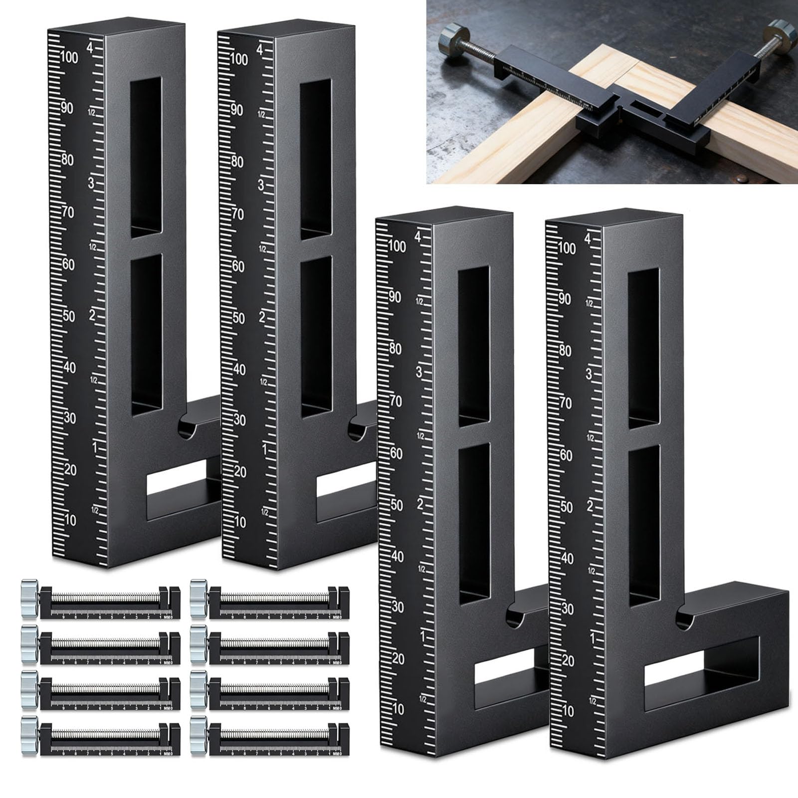 Positionierwinkel 90°, Winkelspanner 4 Stück Rechtwinklige Klemmen aus Aluminiumlegierung mit 8 Winkelversteller 90 Grad Holzbearbeitungswerkzeuge für Holzbearbeitung Heimwerken Handwerk