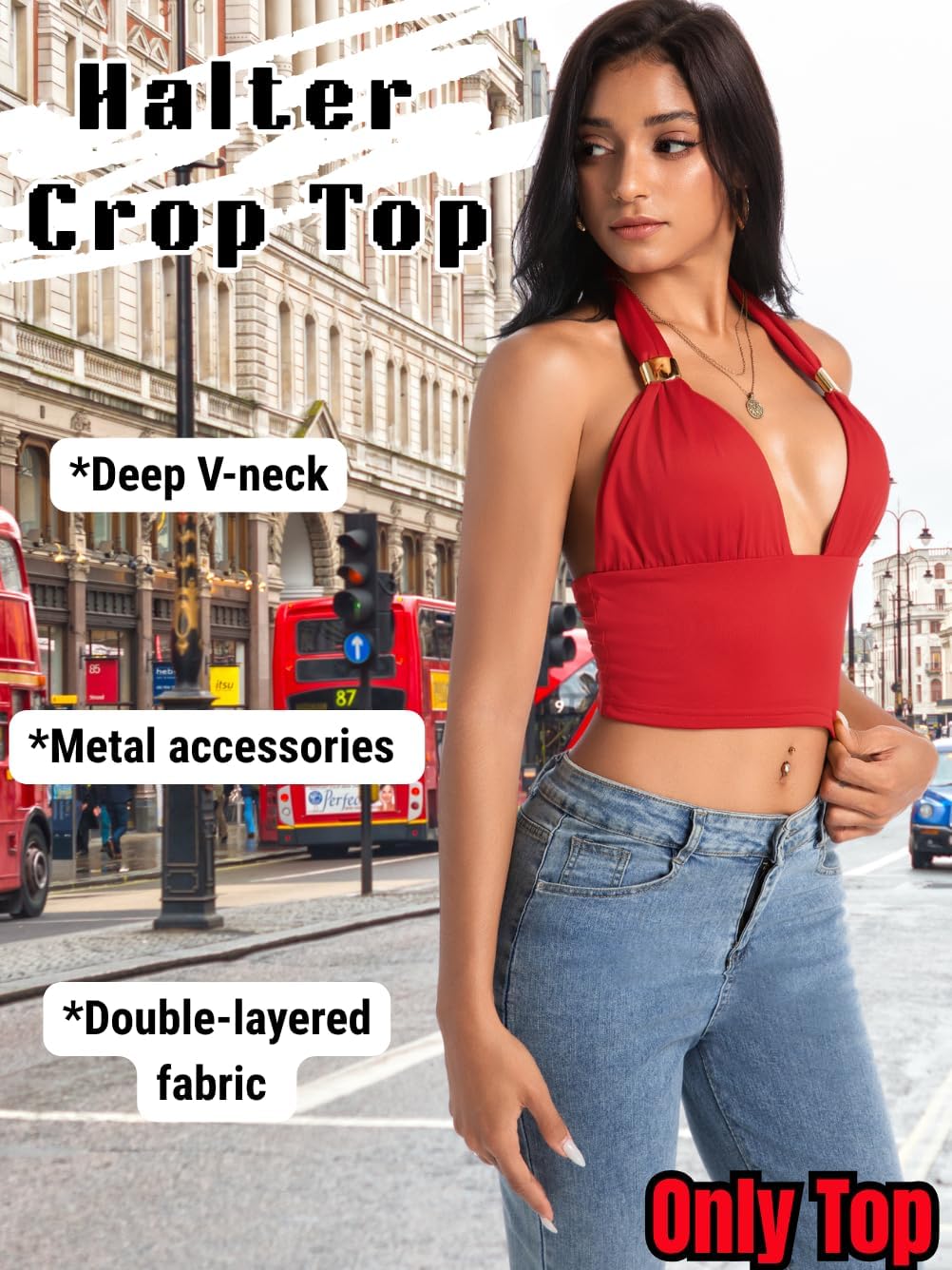 2000s Women Sexy Halter Crop Top, Deep V Backless Open Back Tank Tops, Concert Festival Club Outfits Summer Going Out - Image 2