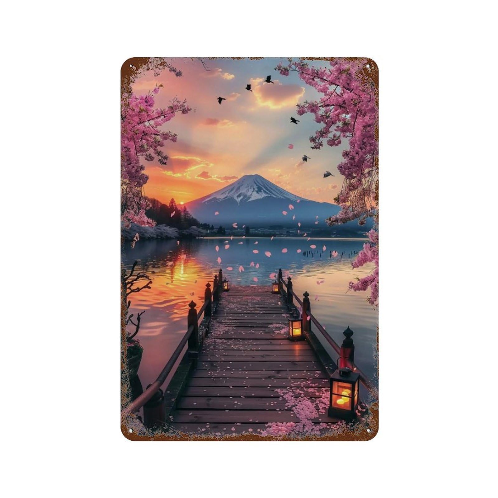 HDURYEYRYY Sakura Lake Sunset 01 Wall Retro Iron Vintage Art Metal Tin Sign Poster Modern Home Cofffee Club Art Bar Shop Decor Style 30x20cm