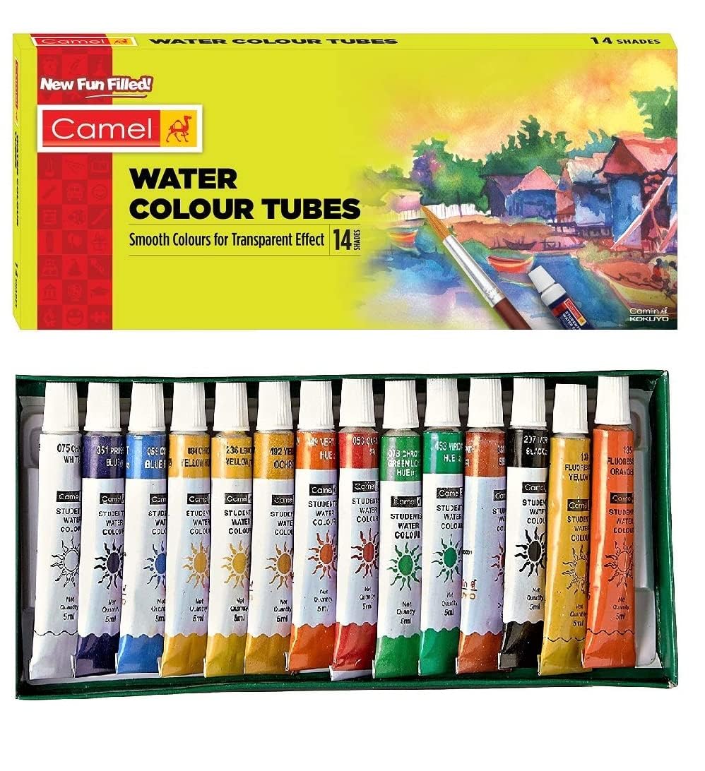 Camlin Watercolor Tube - 14 Shades | Vibrant Pigments for Rich Colors | Quick-Drying & Easy Blending | Perfect for Portraits, Landscapes & Florals