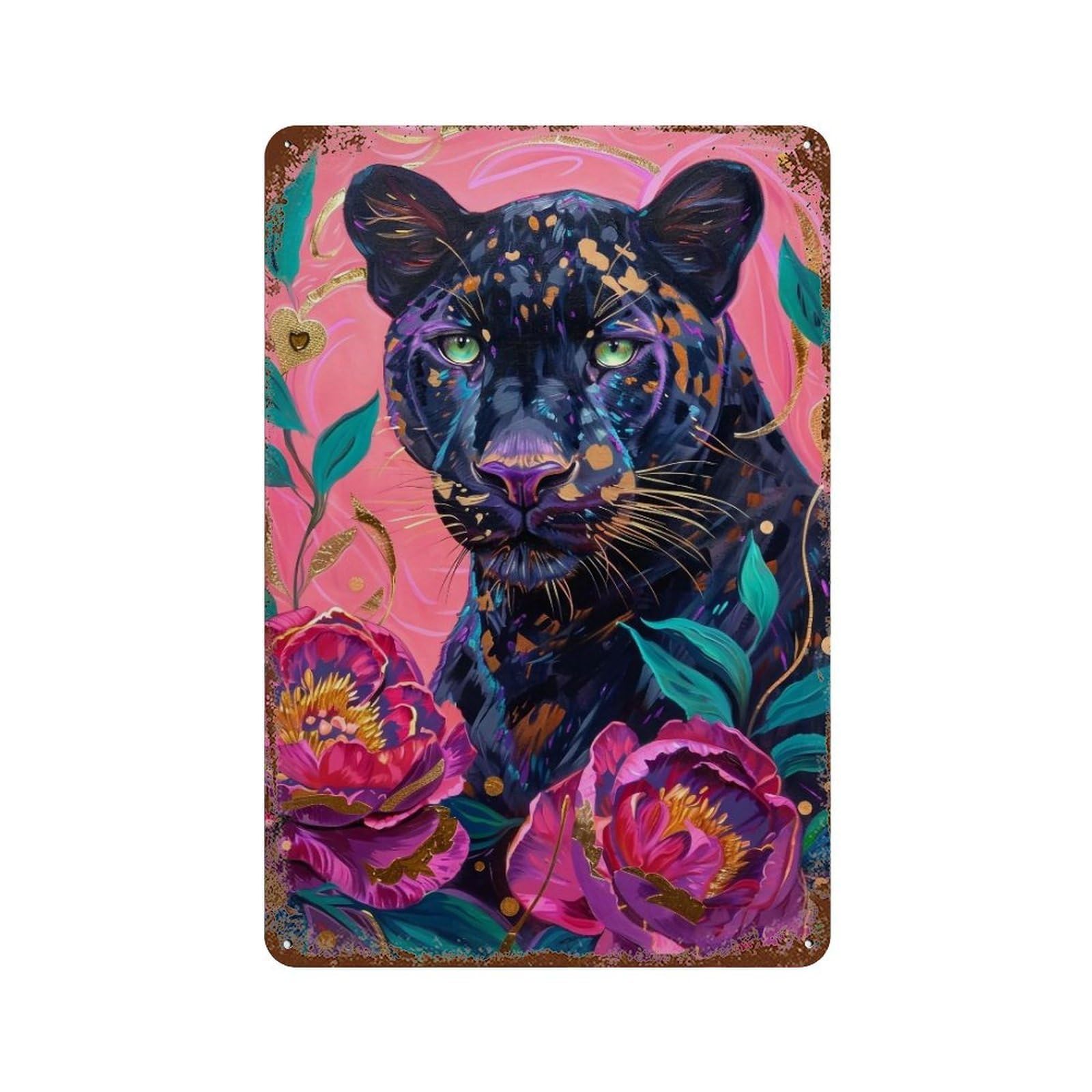 YHGERTKU Black Panther with Peonies 04 Wall Art Retro Iron Vintage Metal Tin Sign Poster Modern Decor for Living Rooms Gift 30x20cm