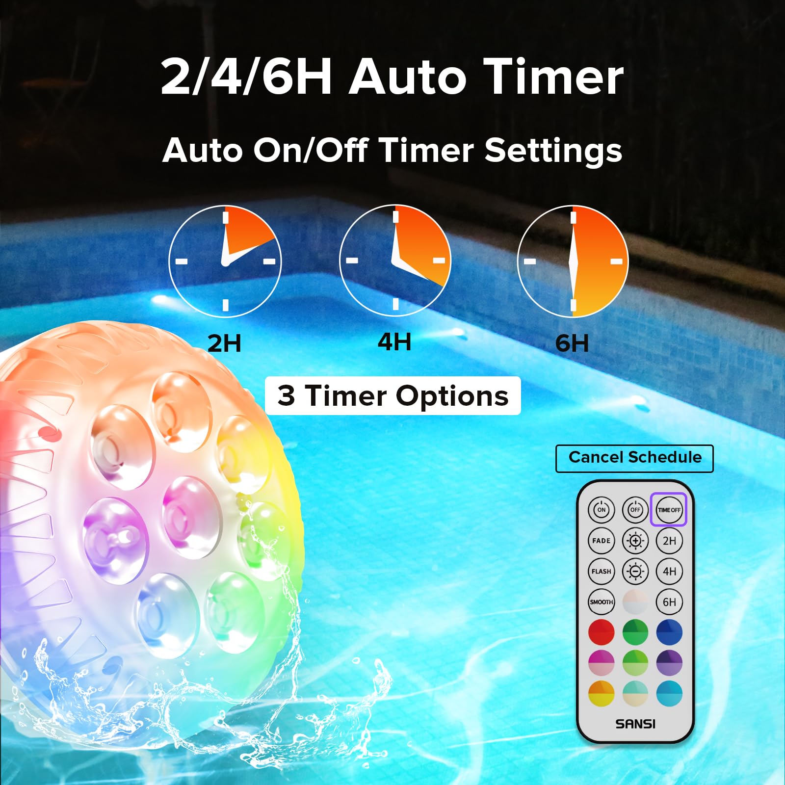 SANSI Luce Subacquea con Telecomando, Luci LED per Piscina con 20 Colori RGB, IP68 con Magneti e Ventose, Per Piscine, Acquario, Fontana, Idromassaggio, Decorazione per Feste, 2 Pezzi