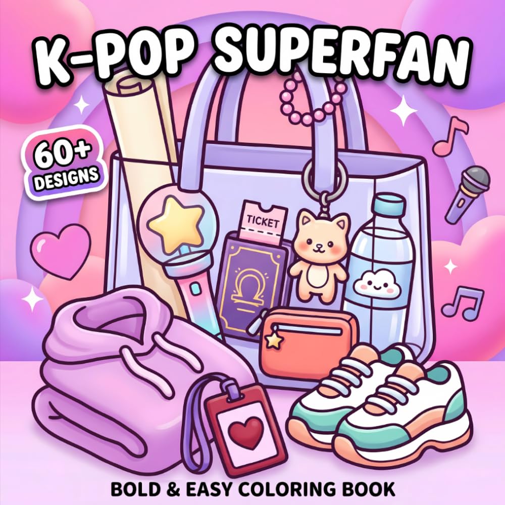KPop Superfan Coloring Book: Over 60 Bold And Easy Pages Featuring Trendy Outfits, Cute Stars, And Relaxing Vibes For Teens And Adults