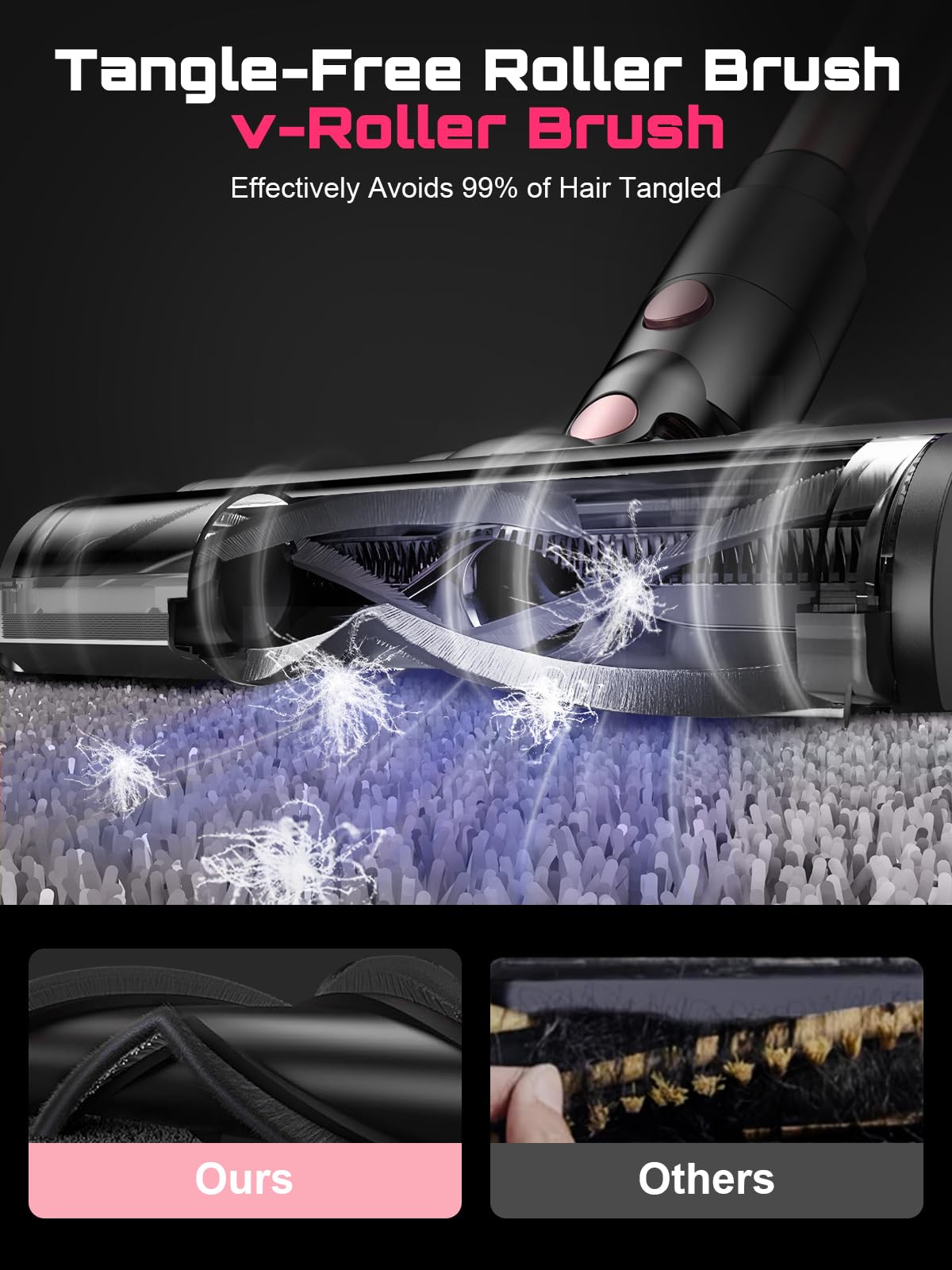 Cordless Vacuum Cleaner, 10 in 1 Stick Vacuum with Powerful Suction, Hose, Green LED Light, Anti-Tangle Brush, Lightweight Rechargeable Vacuum Cleaner for Home, Hardwood Floors, Carpets, Pet Hair,Pink