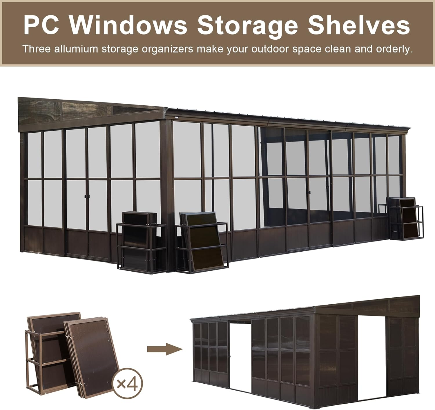 Domi 12x20FT Wall-Mounted Sunroom dimensions diagram