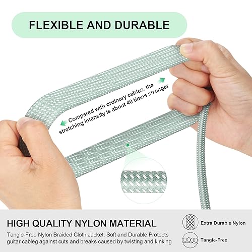 Miniatura 5 de EBXYA Cable de guitarra  Paquete de 2 cables de instrumento eléctrico de 10 pies de 14 pulgadas TS cable de guitarra recto a ángulo recto cable AMP