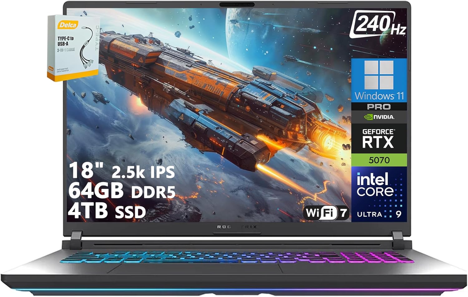 ASUS ROG Strix G18 G815 Gaming AI Laptop | 18″ 2.5k IPS 240Hz (100% DCI-P3, 500nits) | Intel Core Ultra 9 275HX | 64GB DDR5 4TB SSD | GeForce RTX 5070 | RGB Backlit Wi-Fi 7 Win11 Pro w/DLCA Accessory