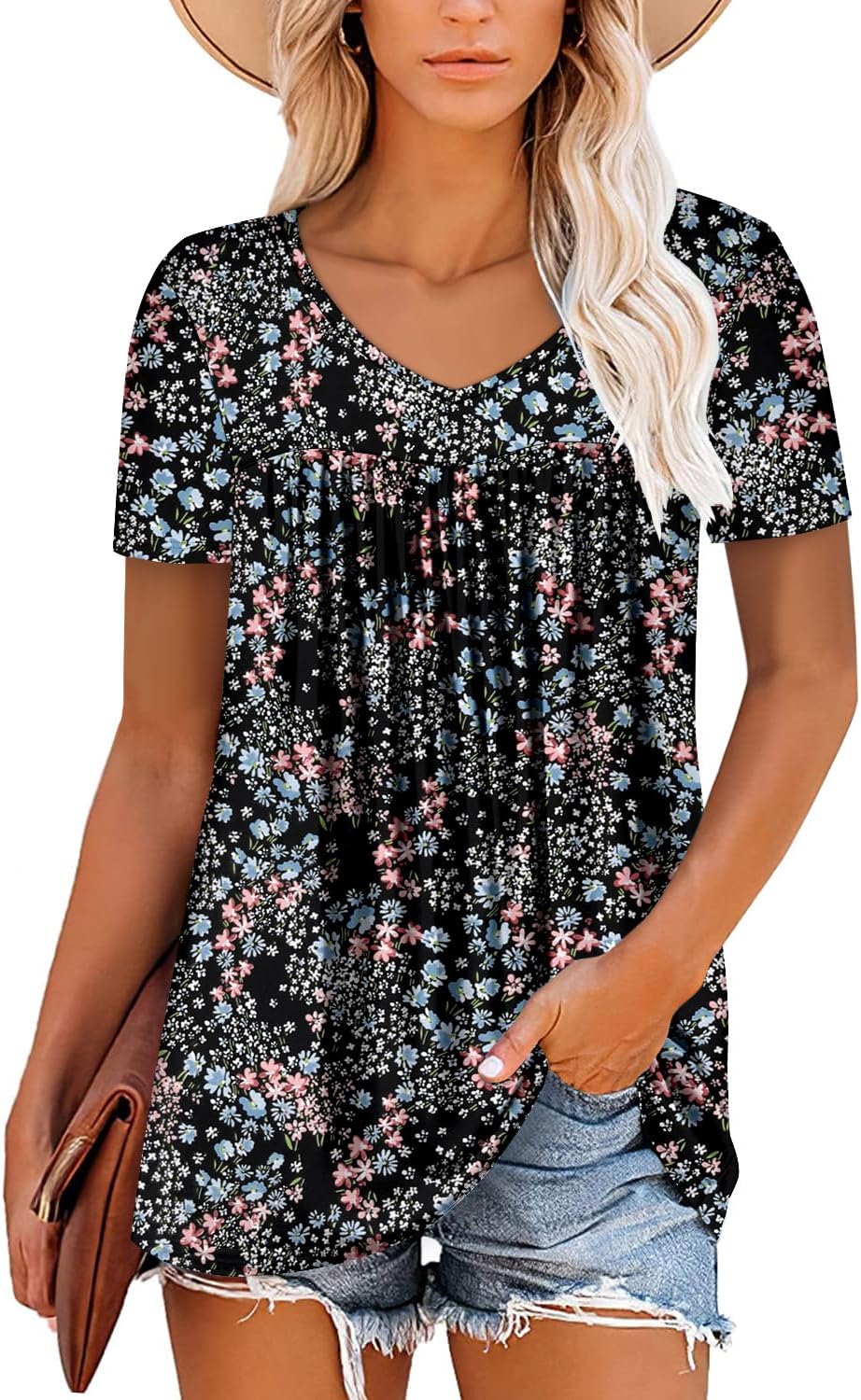 ZOLUCKY Womens Plus Size Short Sleeve Boho Tops Trendy Shirts Loose Fit Blouse Summer Tunic Top for Women S-3XL - Image 2