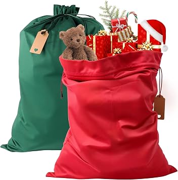 HRX Package Large Velvet Christmas Gift Bags 2pcs, 27x19.5 Inch Fabric Drawstring Gift Bags, Xmas Cloth Wrapping Sack for Presents