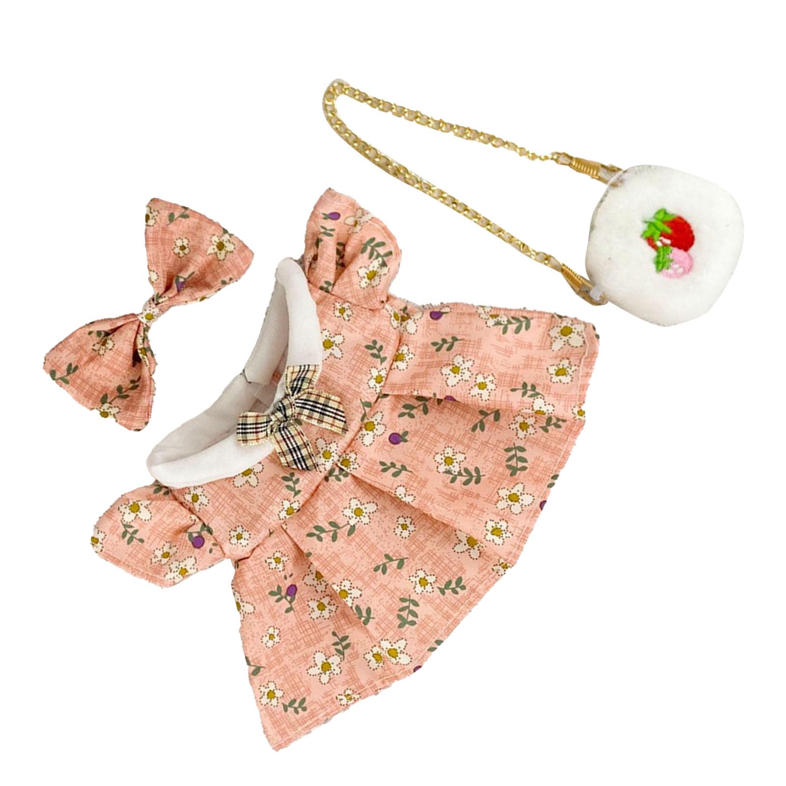 Xnukaw Doll Clothes for 20cm Baby Doll, Floral Print Dress with Bow and Bag