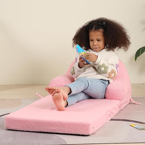 Miniatura 36 de Sofá plegable para niños, sofá de oso de peluche Sherpa con tres cojines de espuma plegables, cómodo para edades de 3 a 6 años