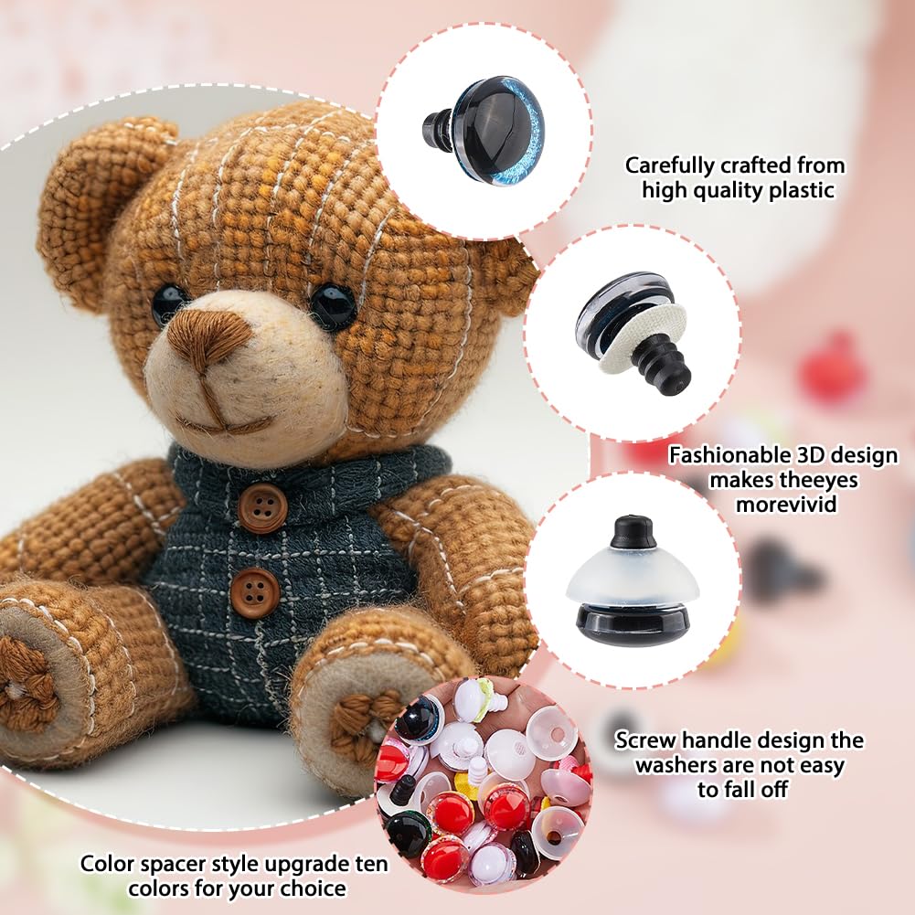 SUPERFINDINGS Juego de 32 ojos de seguridad con purpurina para ganchillo, ojos de gato 3D, 21 mm, ganchillo, ojos de animales, artesanías, ojos de seguridad para animales amigurumi, muñecas, ojos de