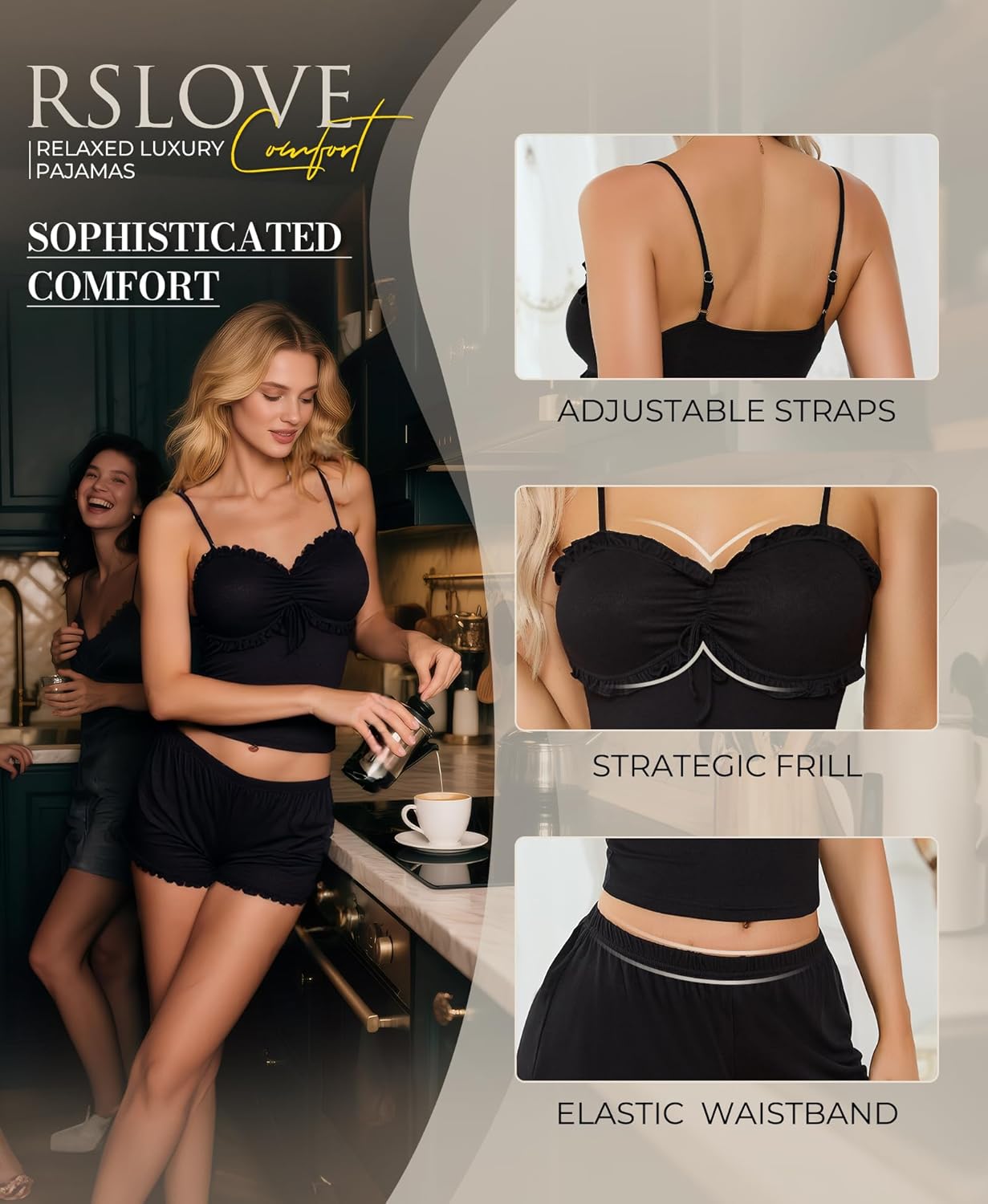 RSLOVE Womens Summer Pajamas Sets - Soft Pj Sets 2 Piece Cami Shorts Set Lingerie Sleepwear Casual Loungewear - Image 3