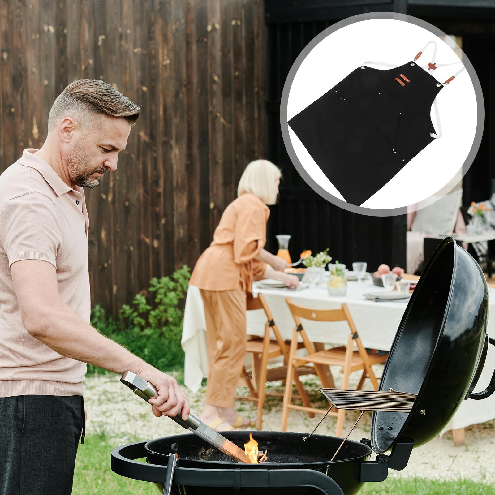 GALPADA Grembiule da Uomo Copertura Eccellente e Vestibilità Comoda in Tela Nera con Tasche, Design a Vita per Barbecue e Attività All'aperto