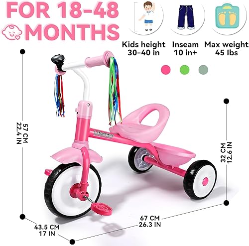 Miniatura 7 de Liberry Triciclo para niños de 2, 3 y 4 años, triciclo para niños con campana, cesta trasera y pedal extraíble, 3 ruedas en bicicleta, juguetes de
