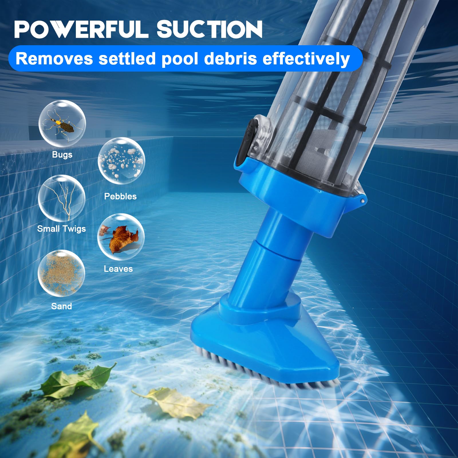Aspirateur de piscine portatif sans fil avec manche télescopique, aspirateur de piscine rechargeable 3 en 1, nettoyeur de piscine portable pour jacuzzi, piscine hors sol et creusée