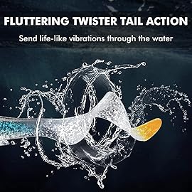 GOTOUR Pre-Rigged Soft Fishing Lures, Curly Tail Swimbait for Bass, Pike, Trout, Walleye, Salmon, Redfish, Crappie, All Season Freshwater Fishing Bait