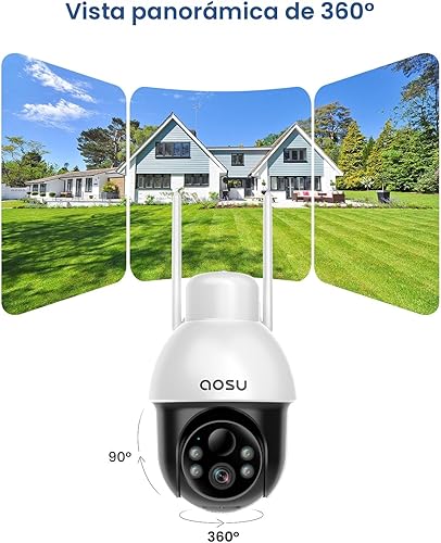 Miniatura 2 de aosu Cámara de seguridad solar inalámbrica para exteriores con PTZ panorámico, seguimiento automático humano, visión nocturna 2K, alarma de luz y