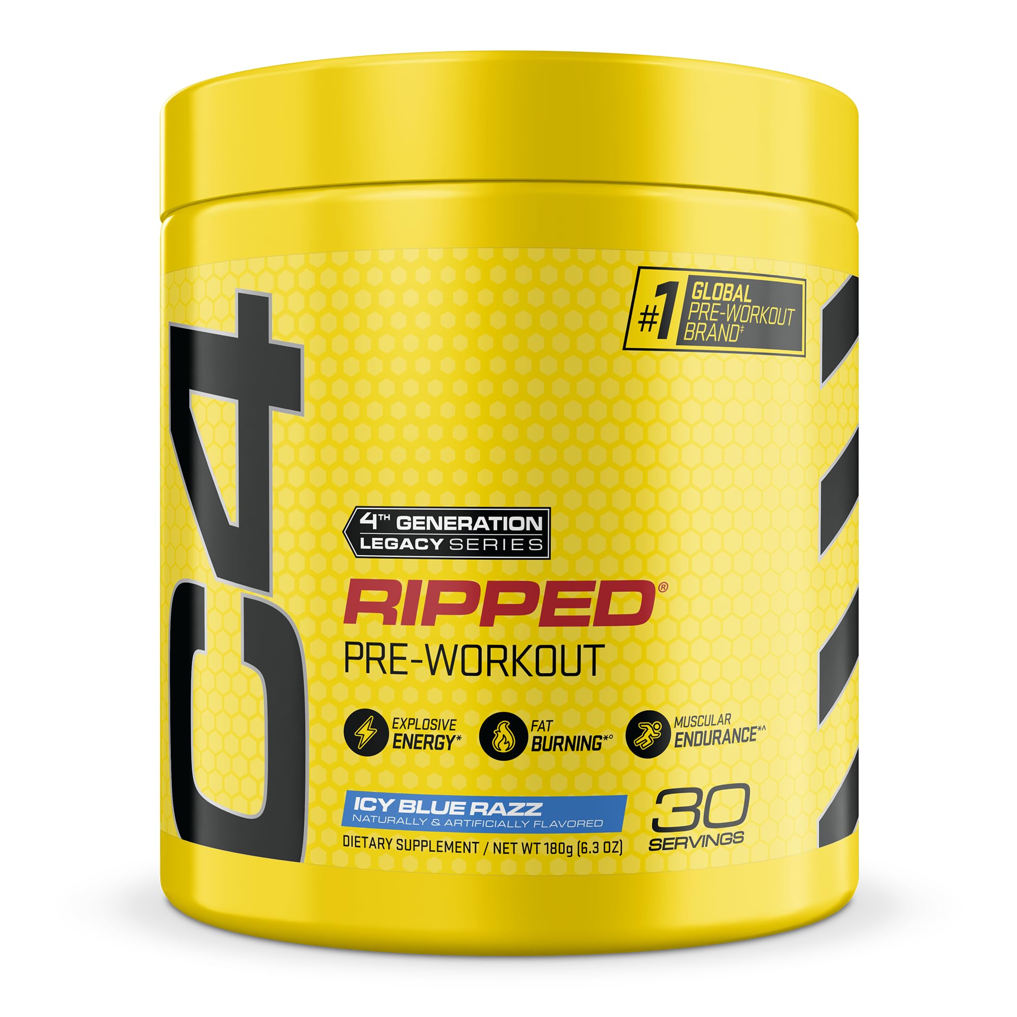 C4 Ripped Pre Workout Powder for Energy, Beta Alanine, Zero Sugar Energy Supplement Preworkout for Men & Women - 150mg Caffeine + Creatine-Free - Icy Blue Razz - 30 Servings