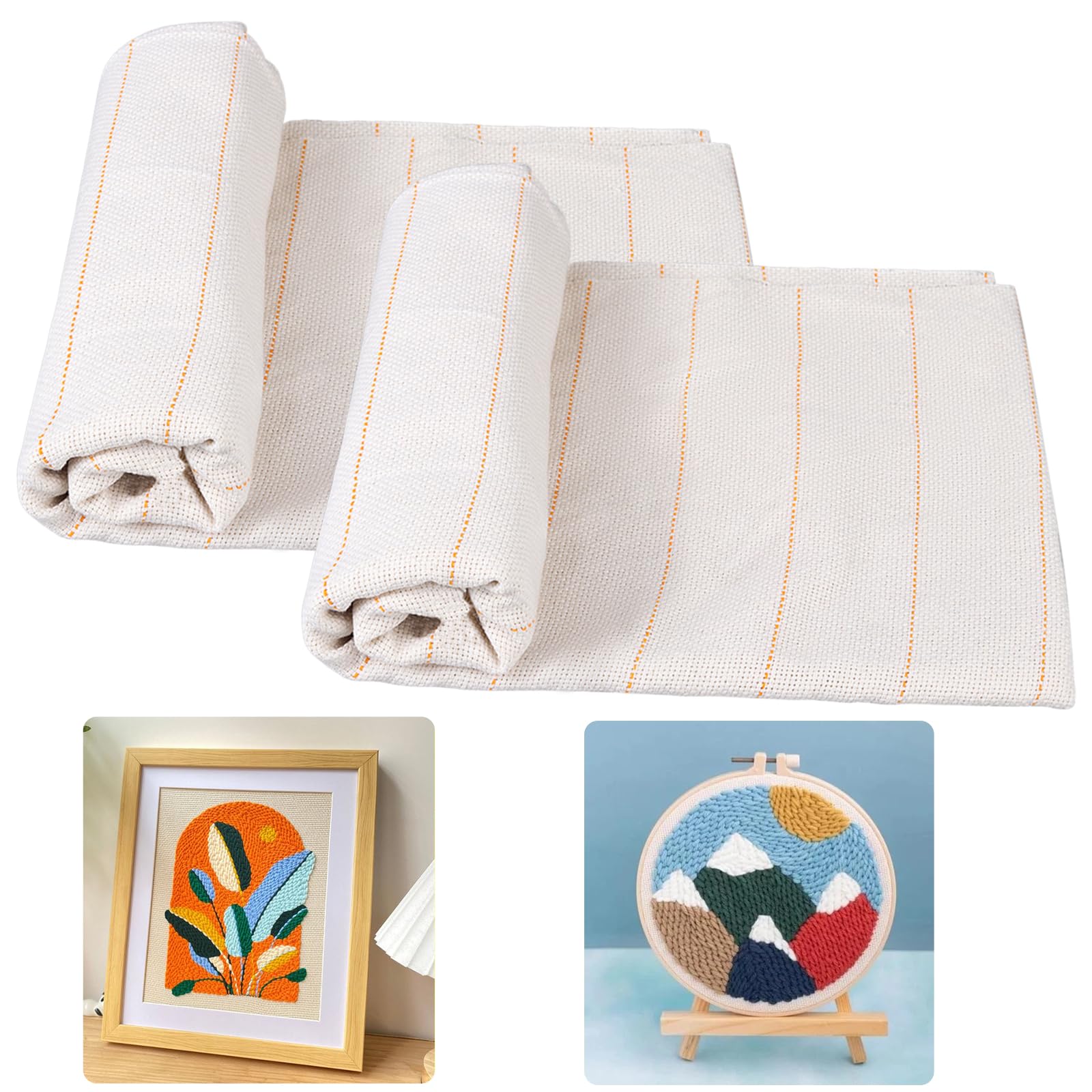 2Pcs 27" x 19" Overlocking Monks Cloth for Punch Needle Rug Tufting Fabric with Marked Lines, Punch Needle Fabric for Gun Rug Tufting and Embroidery,White Punch Needle &amp; Tufting Cloth