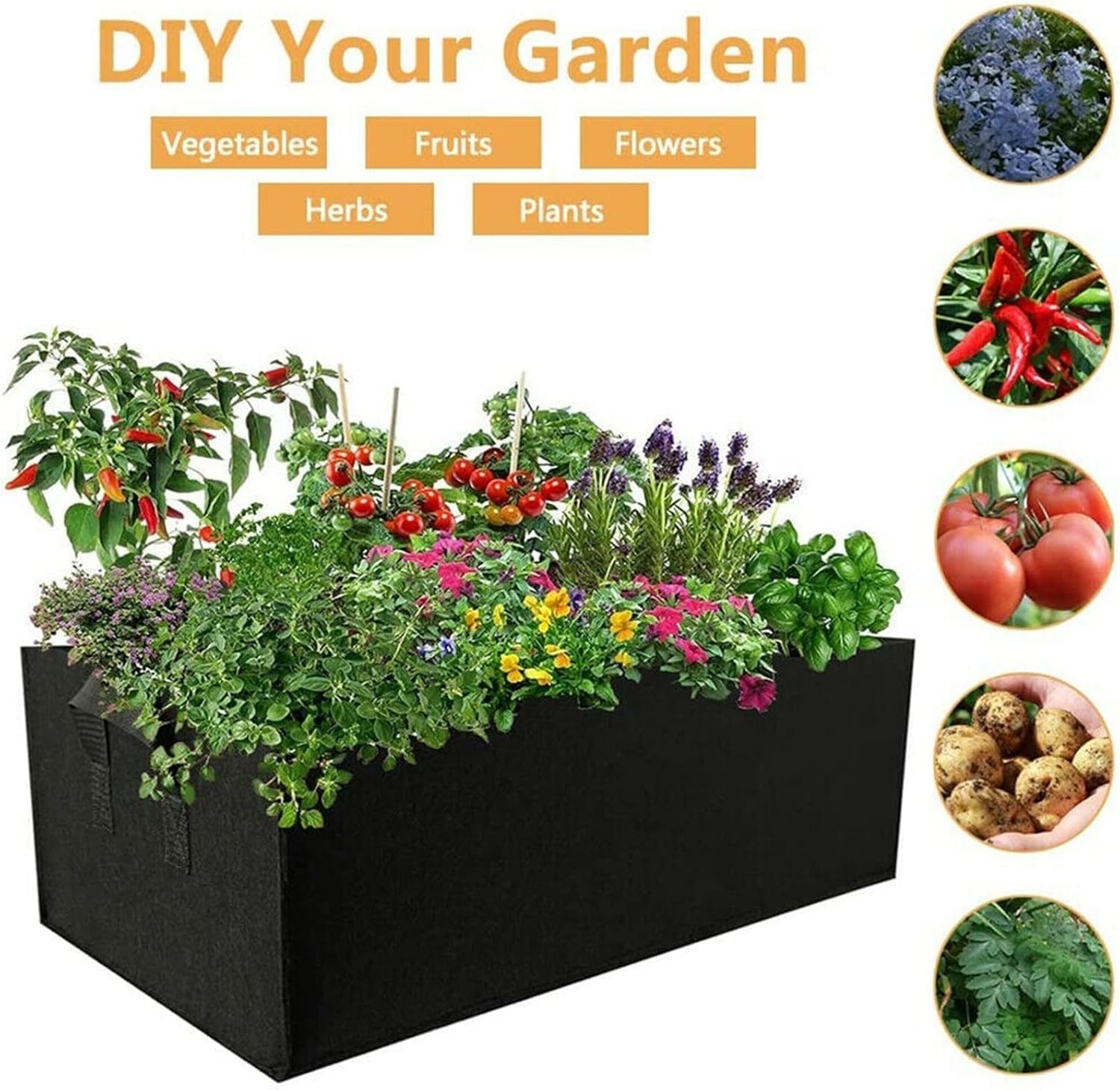 INLIMA Plant Pot Square Planting Bag Thickened Non-Woven Fabric Beauty Planting Bag Seedling Flowerpot (Color : Black)