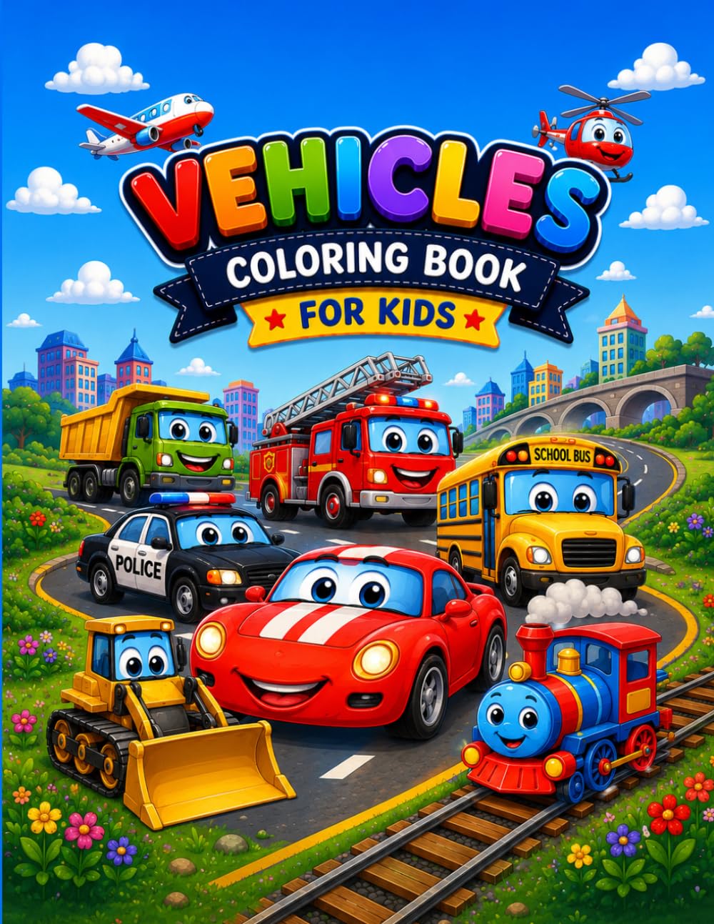 Vehicles Coloring Book for Kids: 40 Fun Vehicle Coloring Pages and Exciting Adventure Scenes