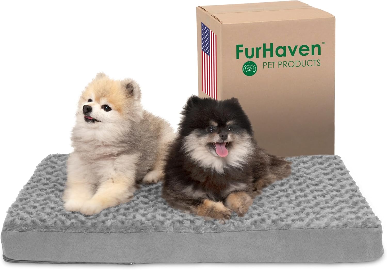 Furhaven Cooling Gel Dog Bed for Medium/Small Dogs w/ Removable Washable Cover, For Dogs Up to 35 lbs - Ultra Plush Faux Fur & Suede Mattress - Gray, Medium Ultra Plush Curly Faux Fur (Gray) 30.0"L x 20.0"W x 3.0"Th Cooling Gel Foam