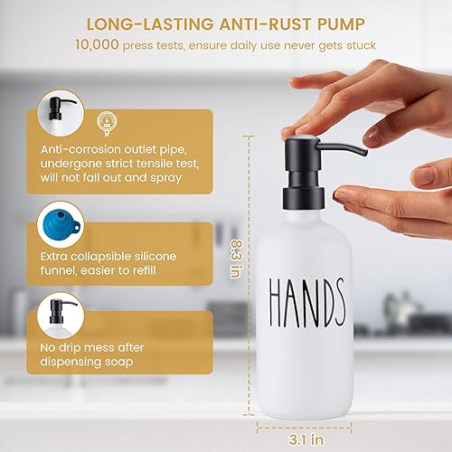 Miniatura 3 de Dispensador de jabón de vidrio para cocina, juego de dispensador de jabón de manos para platos de granja, juego de dispensador de bomba a prueba de