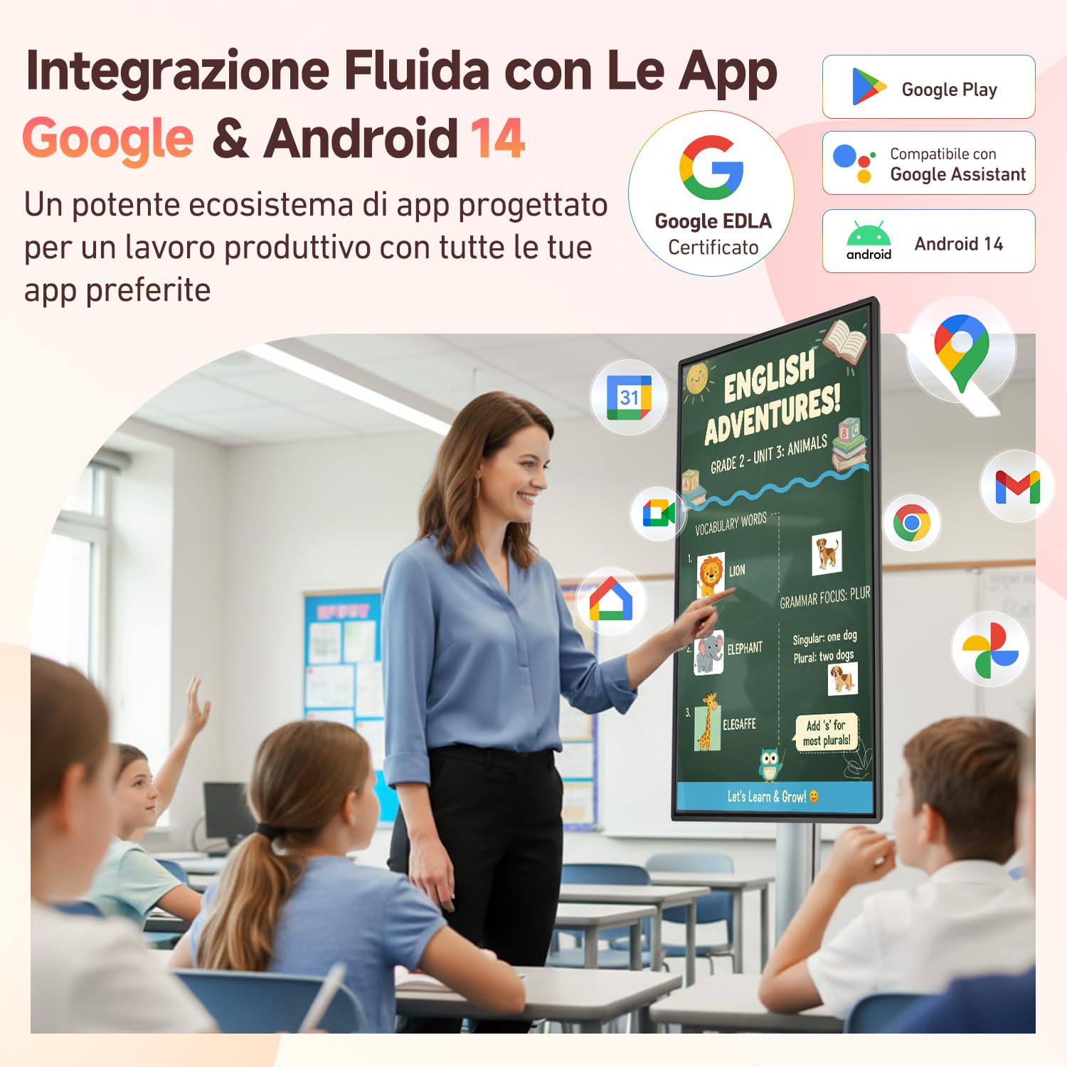 JAV Lavagna Interattiva 43 Pollici Smart Board Certificazione Google EDLA Ruotabile Monitor Intelligente 8+128GB Lavagna Digitale Elettronica per Ufficio Aula Live Streaming (Staffa Parete Inclusa)