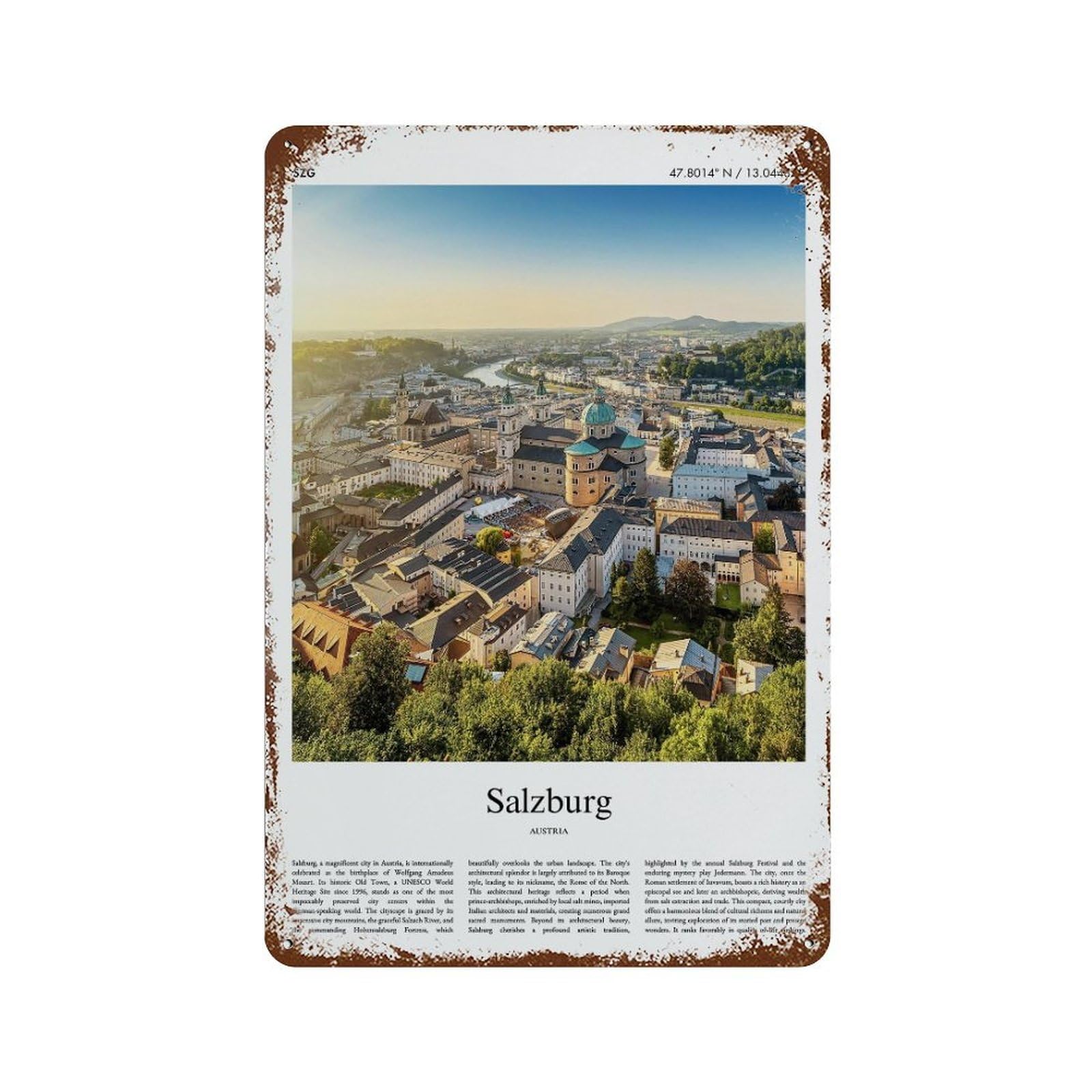 xiaoxiaoshen Salzburg Austria City Scenery Wall Decor Art Metal Tin Poster Modern Home Decor Art Home Bar Shop Decorations Vintage Sign 30x20cm