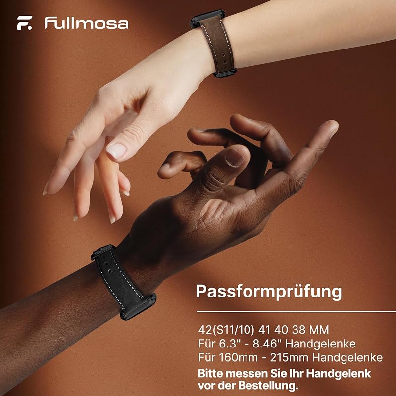Set de 2 curele Fullmosa ergonomice din piele naturală pentru Apple Watch 42 41 40 38 mm, compatibile pentru femei și bărbați, Seria 11 10 9 8 7 6 5 4 SE 3 2