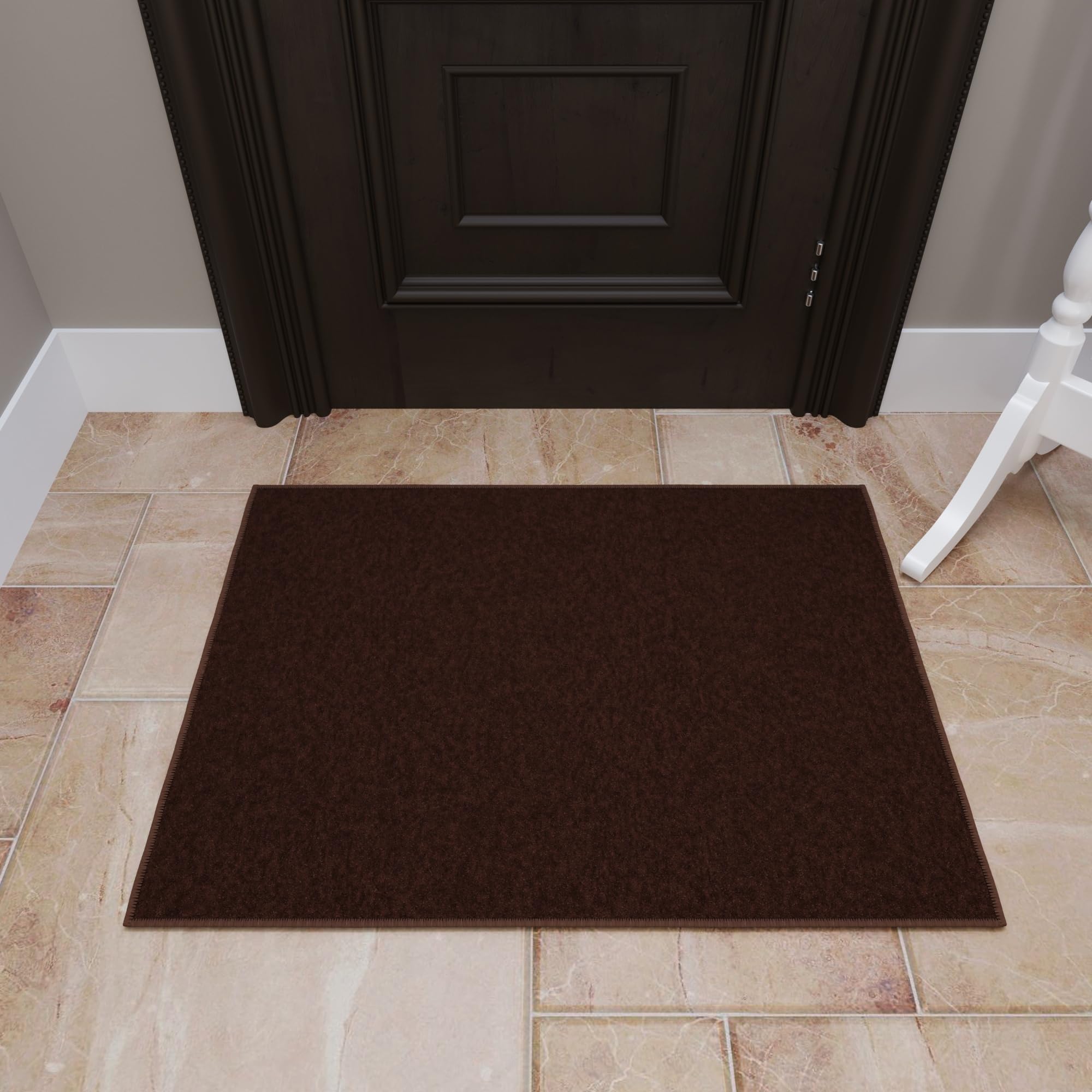 Sweet Home Stores Non-Slip Solid Design Rubberback Area Rug/Mat for Kitchen, Hallways, Bathroom, Entrance, Bedroom, 2'3" x 3', Brown