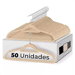 Vittak Kit 50 Cabides Adulto Veludo Slim Antideslizante Organizador Roupas Cor Bege
