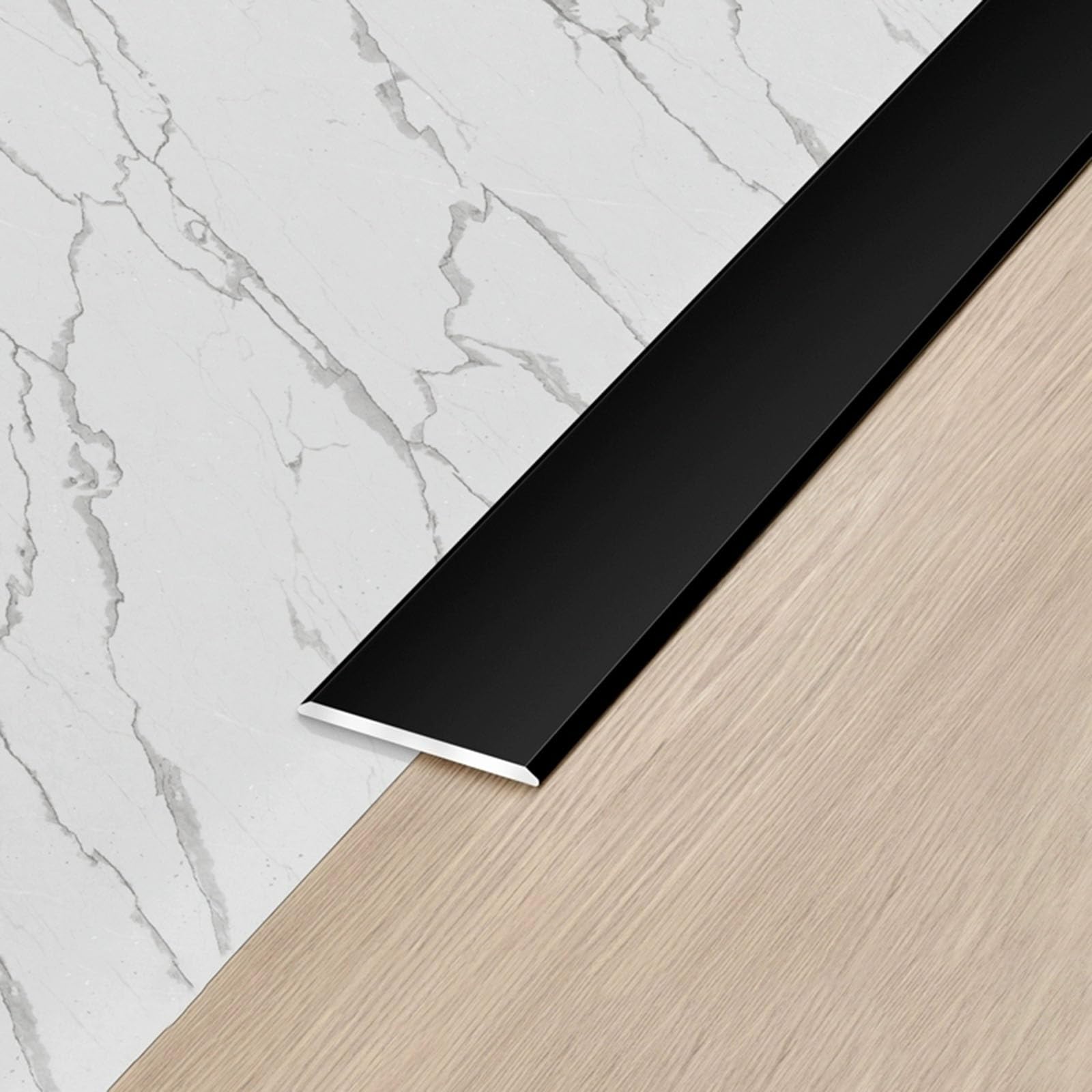 Door Threshold Strip, Aluminum Floor Transition Strip, Flat Divider, Covers Laminate Floors/Wood/LVT - Metal Plate Joins Flooring(Black,10mm)