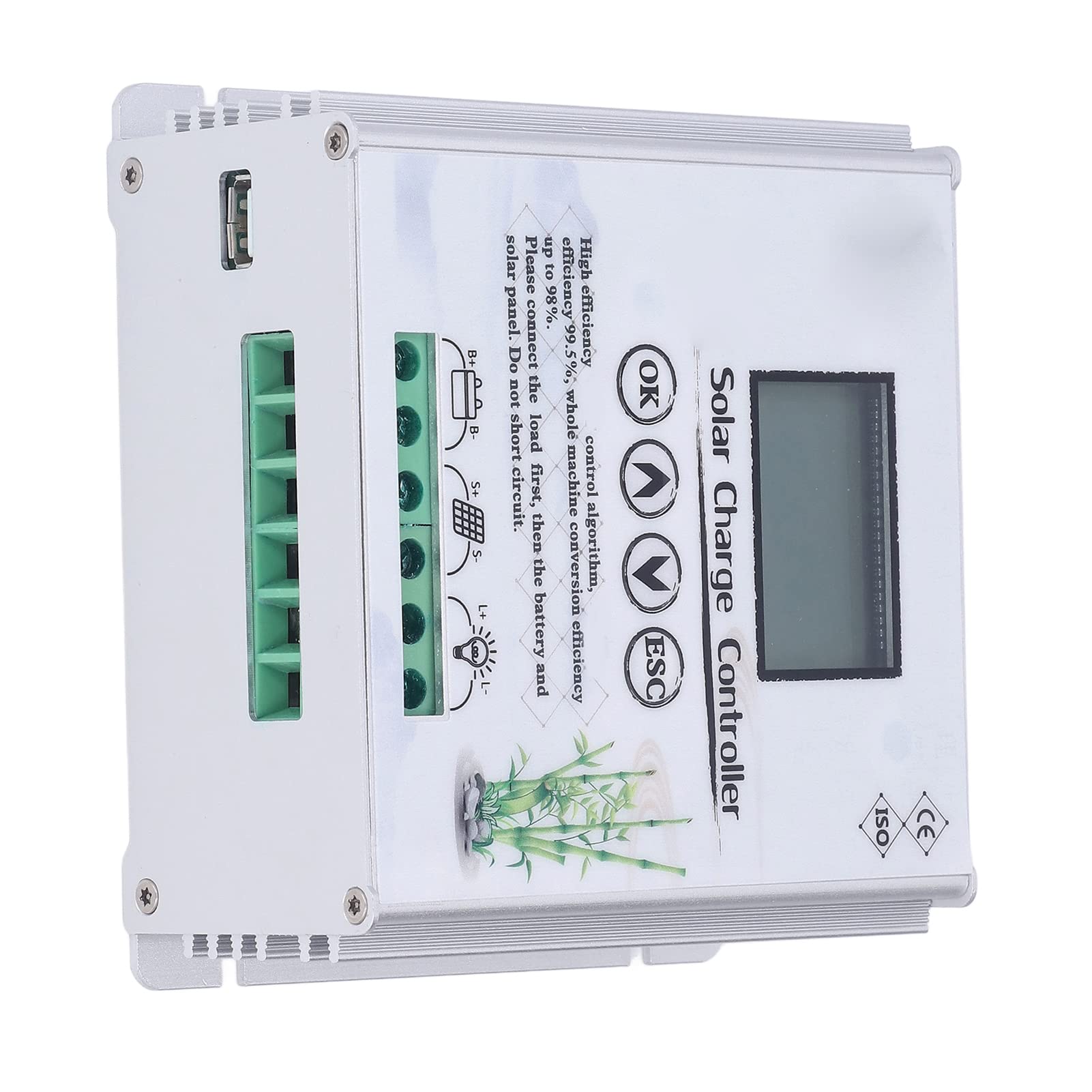 Cocoarm Wiatrowy Sterownik Solarny 12 V 24 V, Aluminiowy Regulator ładowania Słonecznego MPPT z Wyświetlaczem LCD, Wejście PV 80 , USB 5V3A, Obsługa Wielu Akumulatorów dla Systemów Wiatrowych z (40A)
