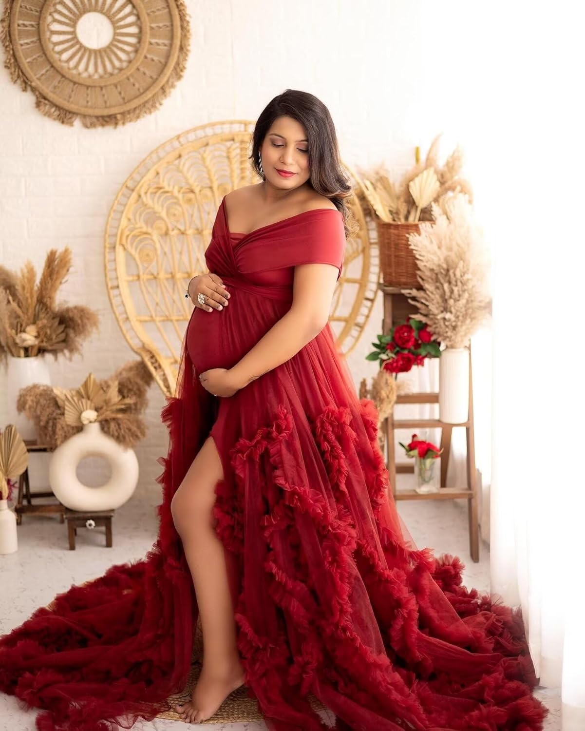 Tulle Maternity Dresses for Photoshoot Puffy Ruffles Bathgown Sheer Baby Shower Pregnancy Gowns - Image 2